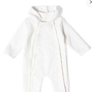 NWT Badgley Mischka One Piece Baby Loose Footed Hooded Quilted White Pajama